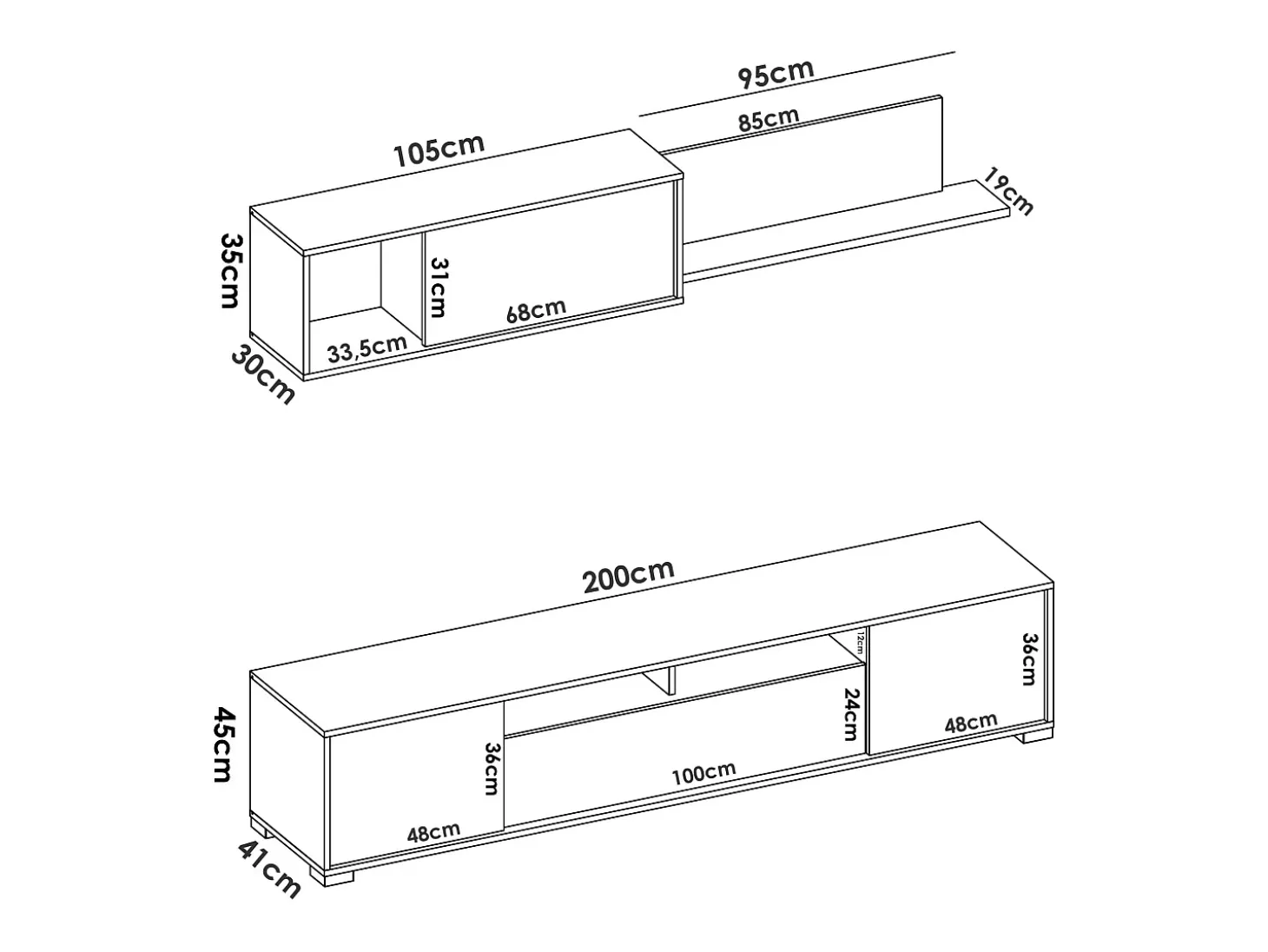 Sistema de parede Dfalcon, móvel de sala de TV, móveis de sala multiuso, 200x41h180 cm, carvalho e branco