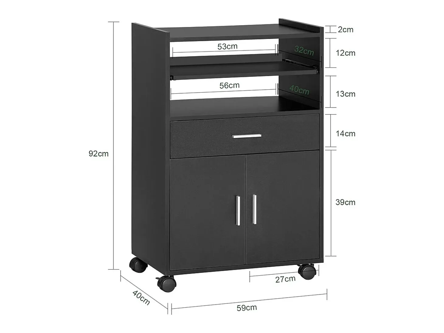 SoBuy armário com rodas, armário de cozinha, carrinho de cozinha FSB09-SCH