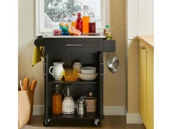 SoBuy armário de cozinha, carrinho de cozinha, carrinho de cozinha com rodas FKW110-SCH