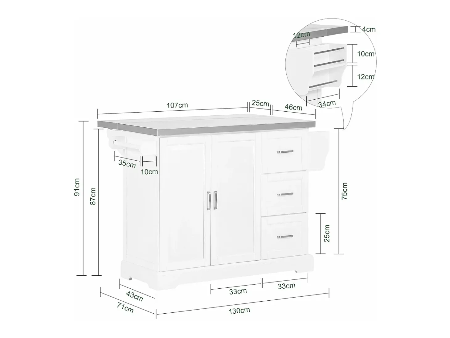 SoBuy armário de cozinha, carrinho de cozinha, carrinho de cozinha com rodas FKW41-ST