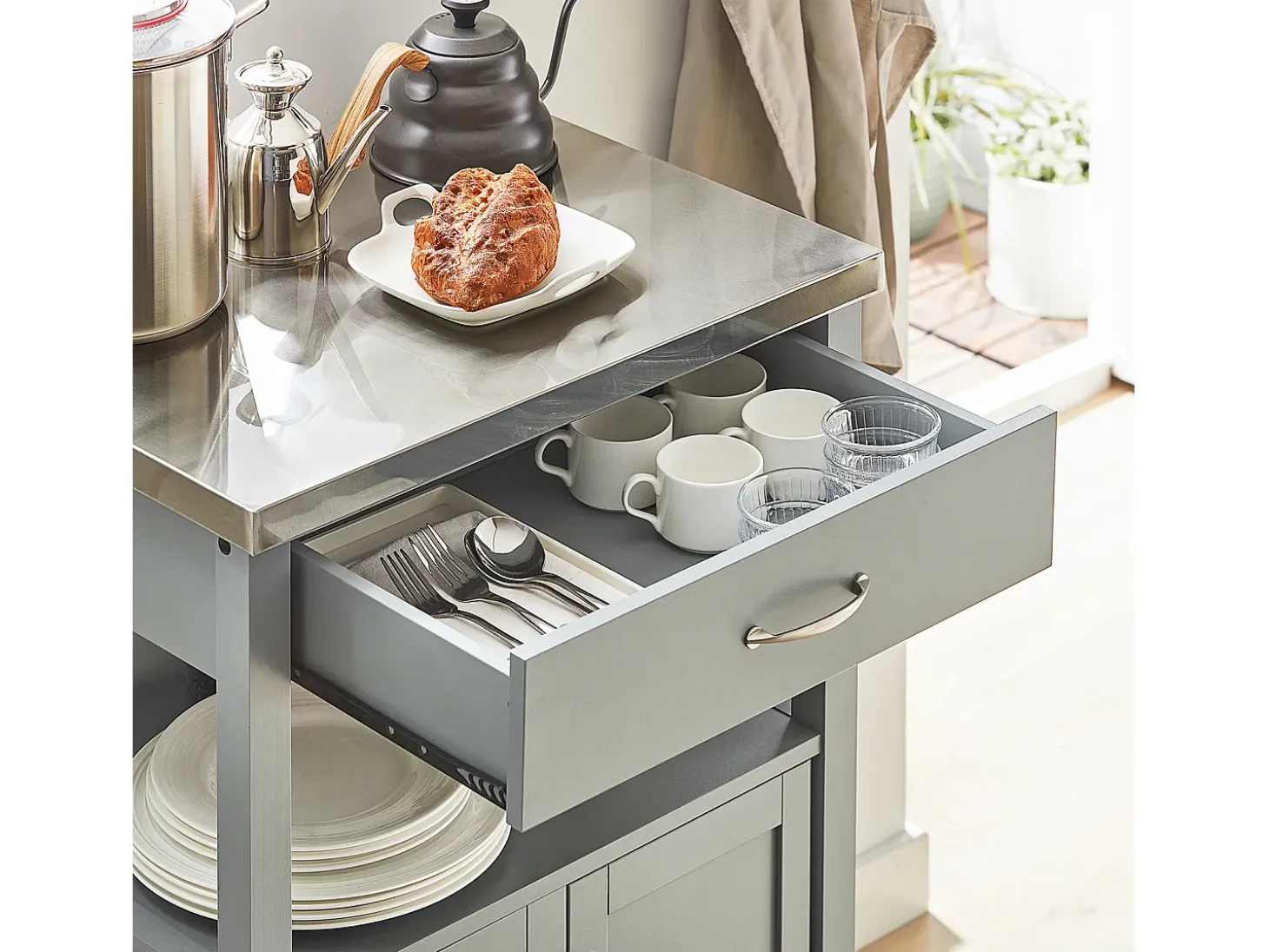SoBuy armário de cozinha, carrinho de cozinha, carrinho de cozinha com rodas FKW22-HG