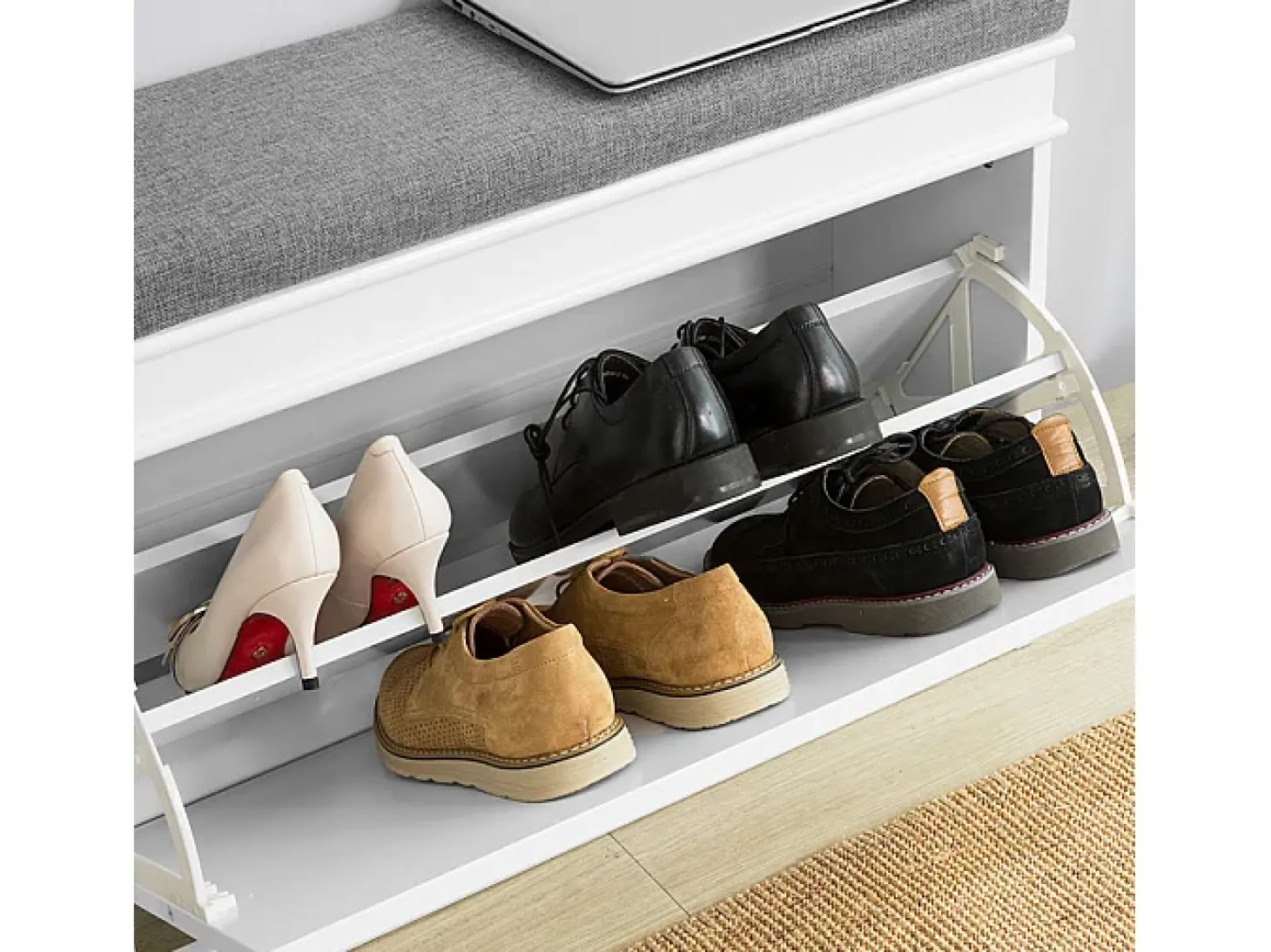 SoBuy Armário de sapatos com prateleira, banco, Banco com sapateira FSR82-L-W