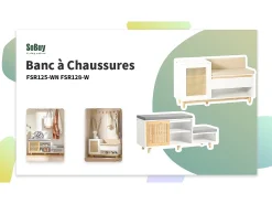 SoBuy Armário de sapatos com prateleira, banco, Banco com sapateira FSR128-W