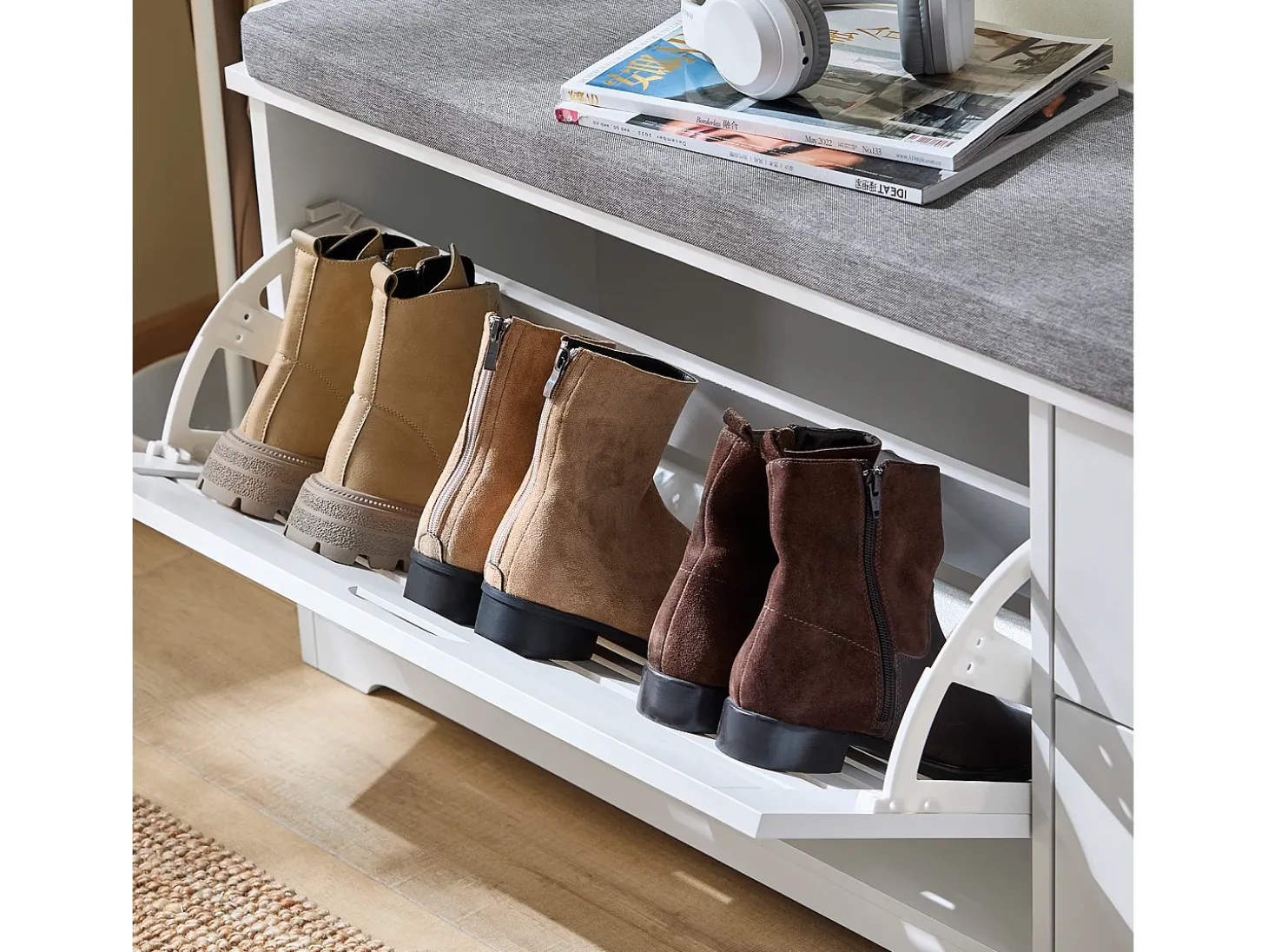 SoBuy Armário de sapatos com prateleira, banco, Banco com sapateira FSR185-W