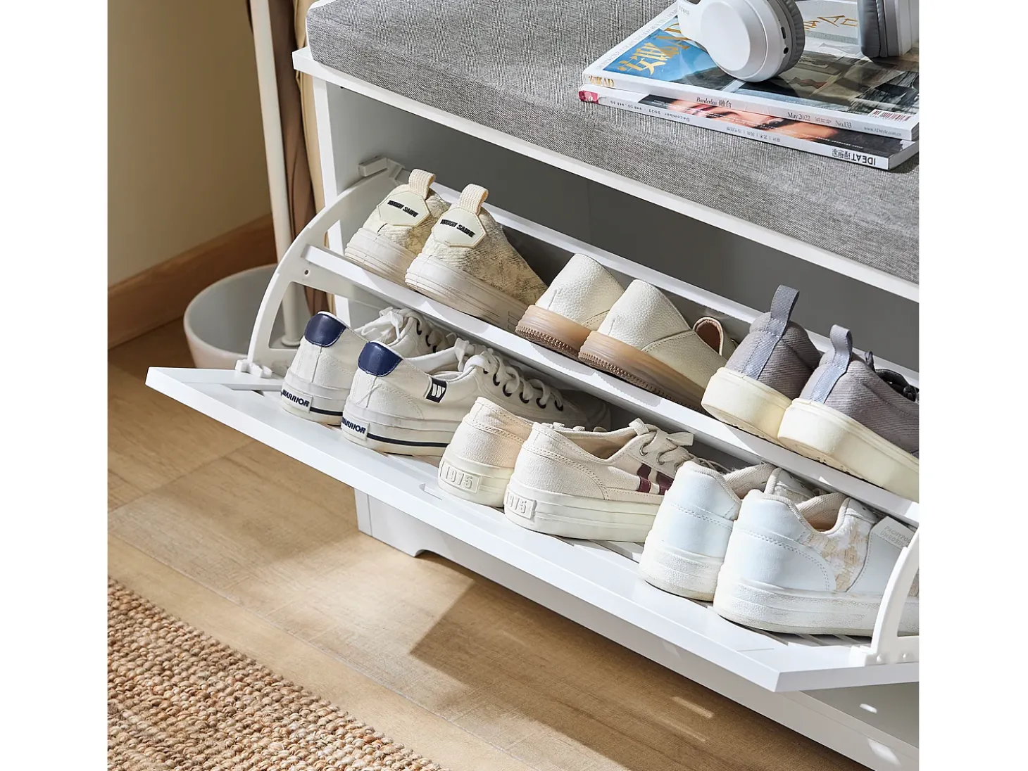 SoBuy Armário de sapatos com prateleira, banco, Banco com sapateira FSR185-W