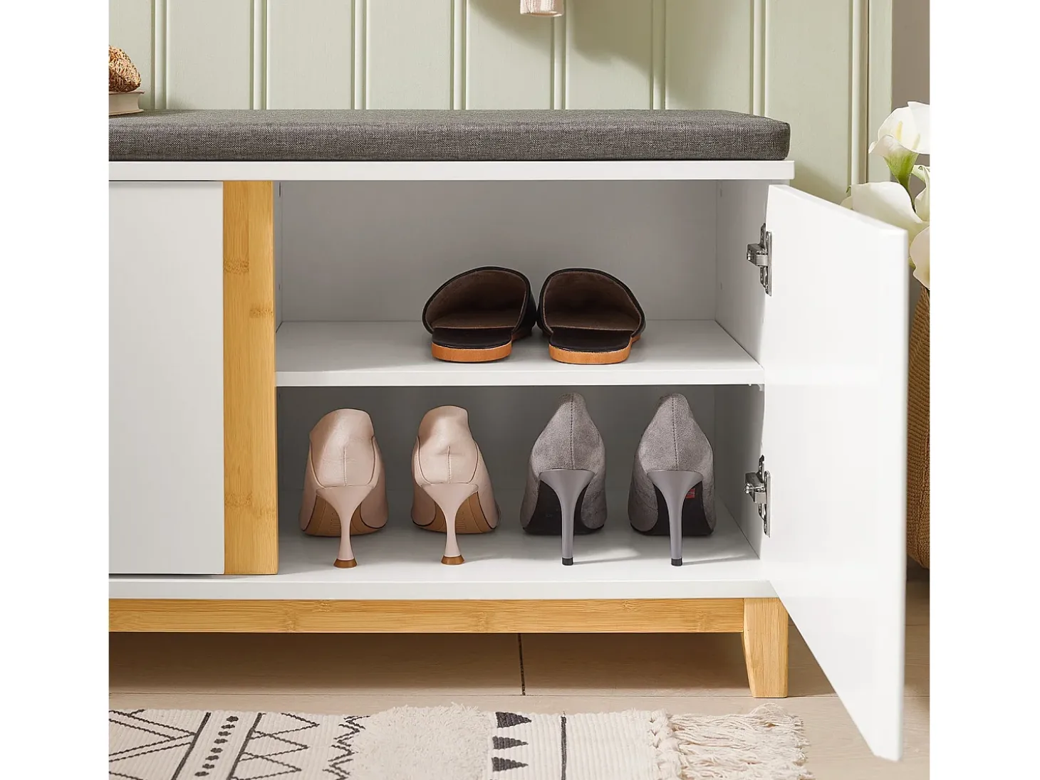 SoBuy Armário de sapatos com prateleira, banco, Banco com sapateira FSR117-W