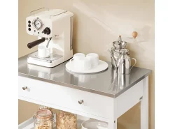 SoBuy Carrinho de Cozinha com Rodas, em Aço Inoxidável Branco