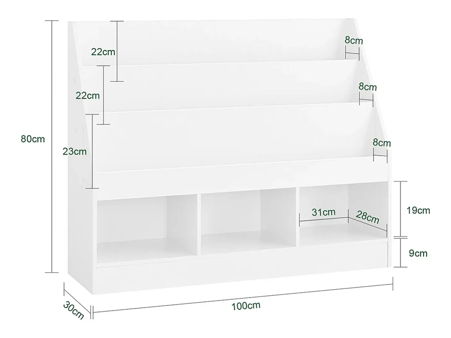 SoBuy Estante Infantil de Livros com 3 Prateleiras Branco 100x29.8x80cm Minimalista KMB118-W