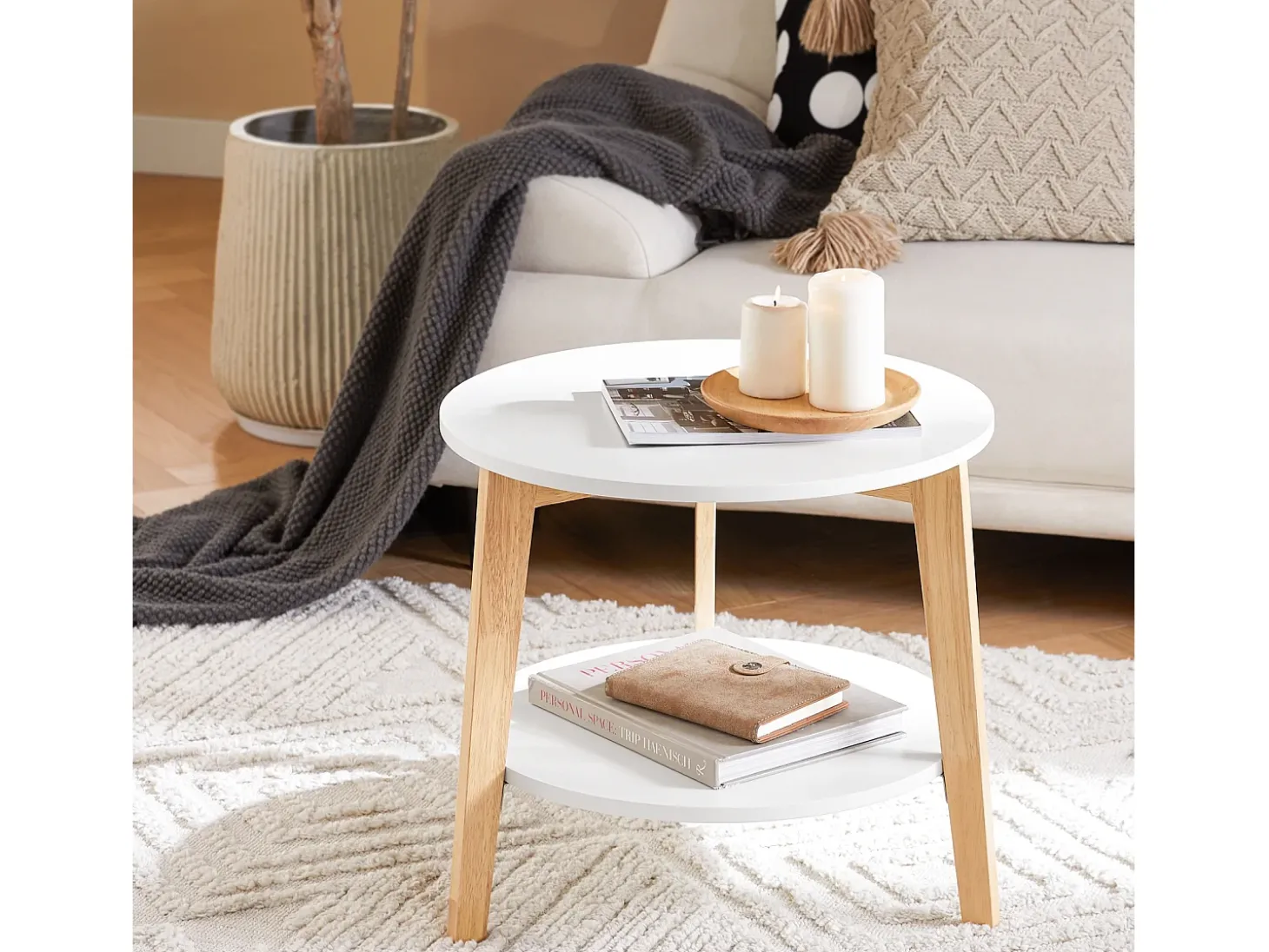 SoBuy mesa de cabeceira, mesa de café, mesa de café redonda FBT75-W