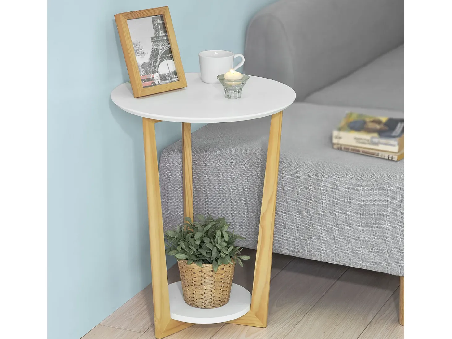 SoBuy mesa de cabeceira, mesa de café, mesa de café redonda FBT52-WN