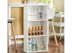 SoBuy Mesa de Cozinha Alta com Prateleiras, Design Poupa-Espaço, Branca