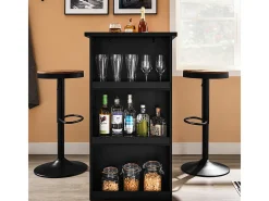 SoBuy Mesa de Cozinha Alta com Prateleiras, Design Poupa-Espaço em Preto