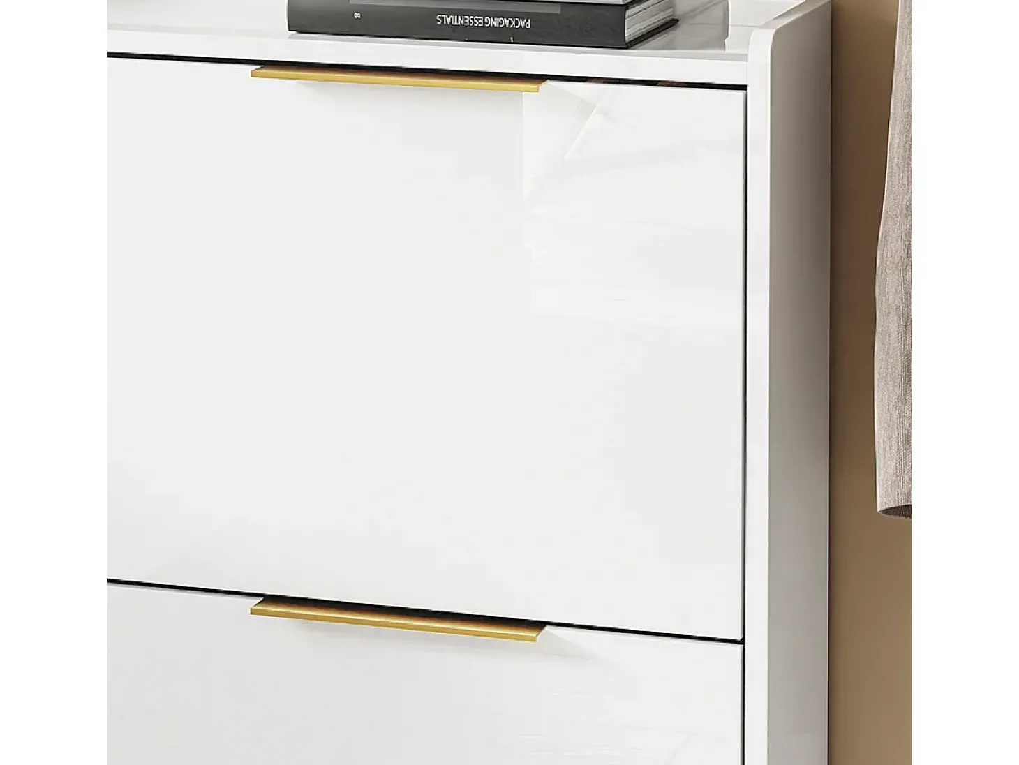 SoBuy Sapateira 4 Portas Branca com Design Nórdico e Puxadores Dourados