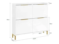 SoBuy Sapateira 4 Portas Branca com Design Nórdico e Puxadores Dourados