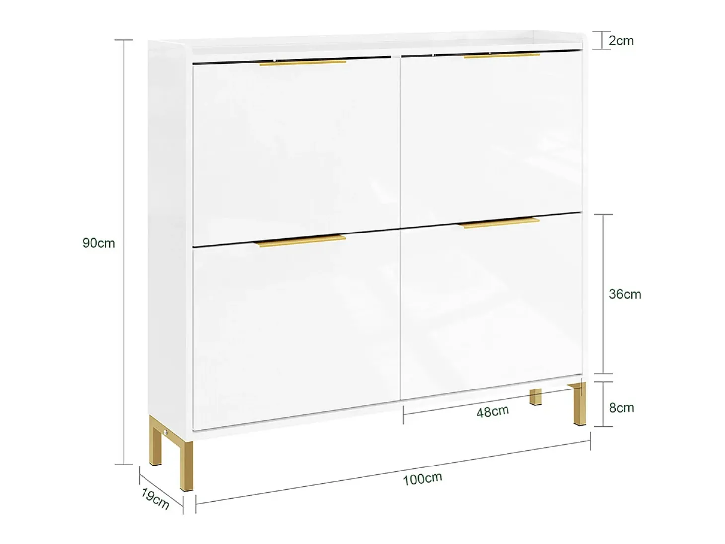 SoBuy Sapateira 4 Portas Branca com Design Nórdico e Puxadores Dourados