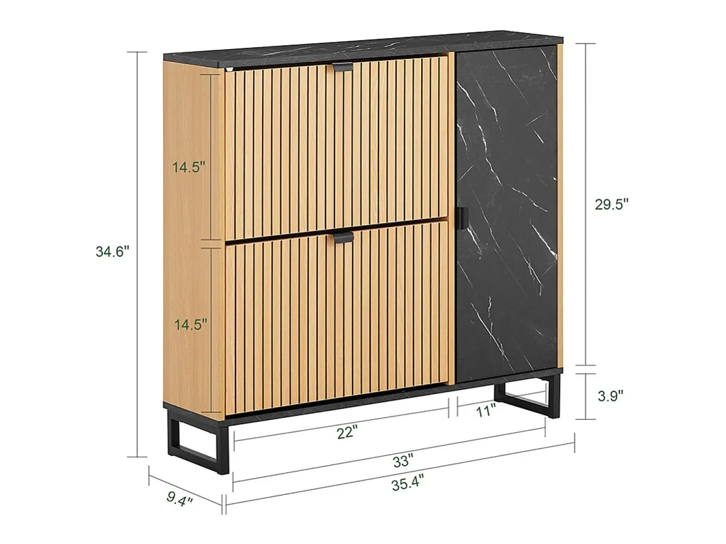 SoBuy Sapateira fina economizadora de espaço com 2 portas rebatíveis para 8 pares de sapatos design moderno em mármore preto e madeira clara fixação anti-inclinação
