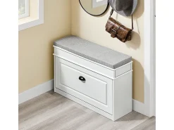 SoBuy Sapateira Fina Economizadora de Espaço com Banco Efeito Madeira Envelhecida Branco 75x24x51cm