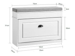 SoBuy Sapateira Fina Economizadora de Espaço com Banco Efeito Madeira Envelhecida Branco 75x24x51cm