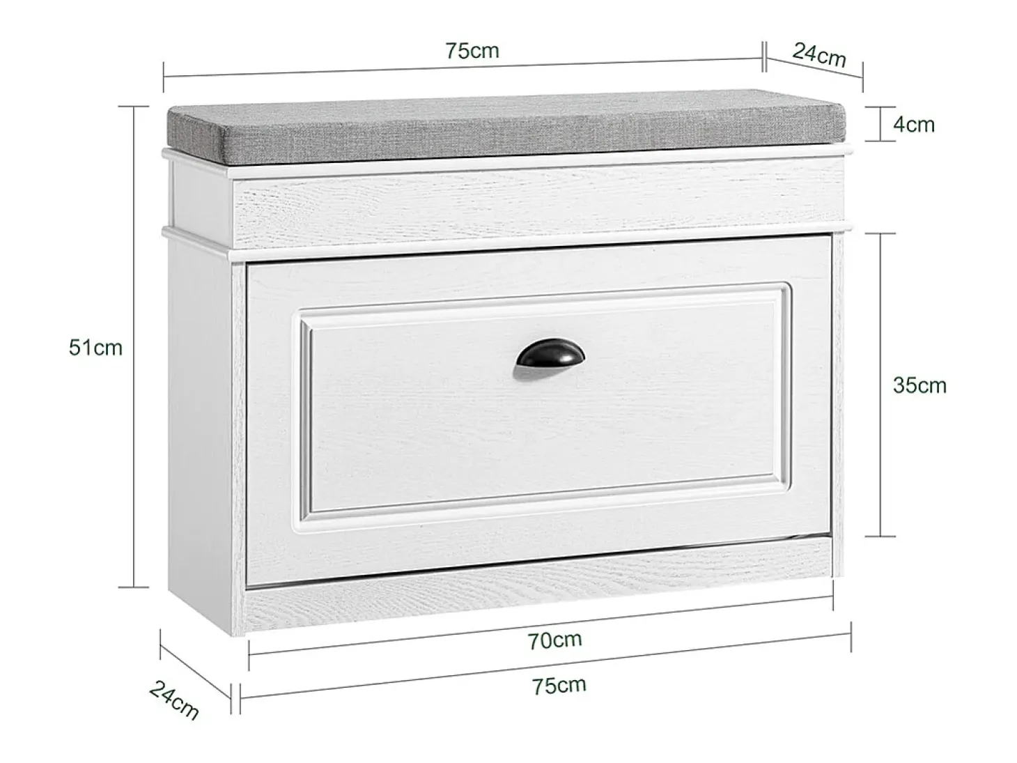 SoBuy Sapateira Fina Economizadora de Espaço com Banco Efeito Madeira Envelhecida Branco 75x24x51cm