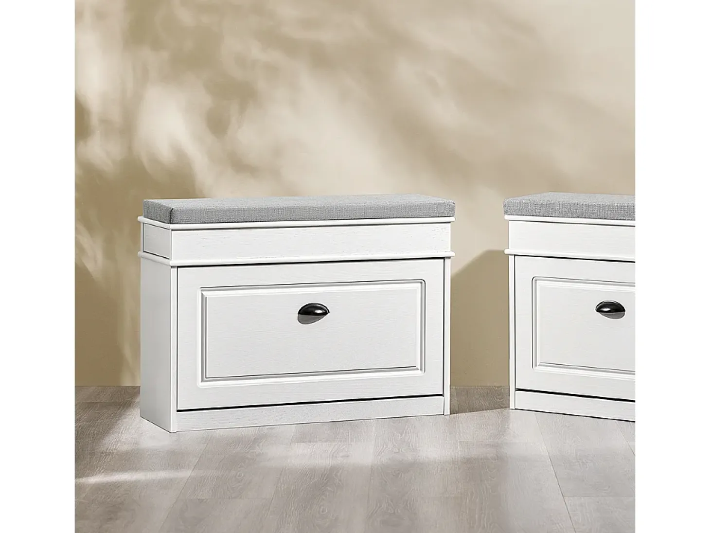 SoBuy Sapateira Fina Economizadora de Espaço com Banco Efeito Madeira Envelhecida Branco 75x24x51cm