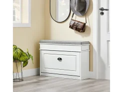 SoBuy Sapateira Fina Economizadora de Espaço com Banco Efeito Madeira Envelhecida Branco 75x24x51cm