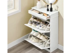 SoBuy Sapateira Fina Economizadora de Espaço com 2 Portas Dobráveis para Entrada Corredor ou Quarto Efeito Madeira Envelhecida Branca 54x24x82cm