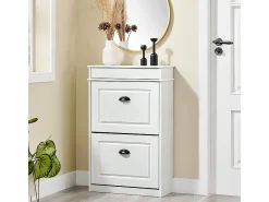 SoBuy Sapateira Fina Economizadora de Espaço com 2 Portas Dobráveis para Entrada Corredor ou Quarto Efeito Madeira Envelhecida Branca 54x24x82cm
