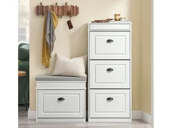 SoBuy Sapateira Fina Economizadora de Espaço com 3 Portas Dobráveis Efeito Madeira Envelhecida Branca 53x24x118cm