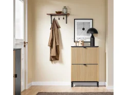 SoBuy Sapateira Slim 2 portas poupa espaço moderna para 8-12 pares estrutura resistente efeito mármore preto e madeira clara 60x24x88cm