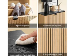 SoBuy Sapateira Slim 2 portas poupa espaço moderna para 8-12 pares estrutura resistente efeito mármore preto e madeira clara 60x24x88cm