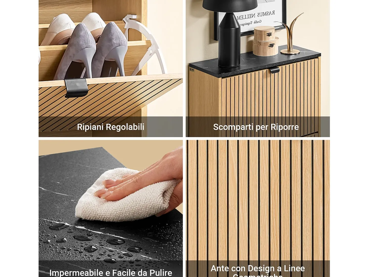 SoBuy Sapateira Slim 2 portas poupa espaço moderna para 8-12 pares estrutura resistente efeito mármore preto e madeira clara 60x24x88cm