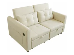 Sofá 3 em 1 - Sofá de 2 lugares - Encosto ajustável - Com porta USB - Bolsos nos braços + Almofadas - bege