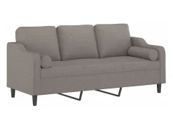 Sofá 3 lug. +almofadas decoração 180cm tecido cinza-acastanhado PT906650
