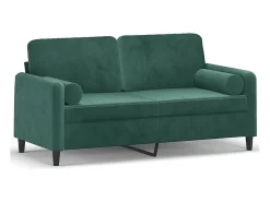 Sofá 2 lug. c/ almofadas decorativas 140cm veludo verde-escuro PT733277