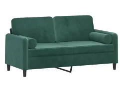 Sofá 2 lug. c/ almofadas decorativas 140cm veludo verde-escuro PT733277