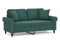 Sofá 2 lug. c/ almofadas decorativas 140cm veludo verde-escuro PT931028