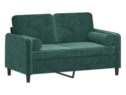 Sofá 2 lug. c/ almofadas decorativas 120 cm veludo verde-escuro PT832485