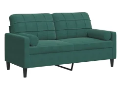 Sofá 2 lug. c/ almofadas decorativas 140cm veludo verde-escuro