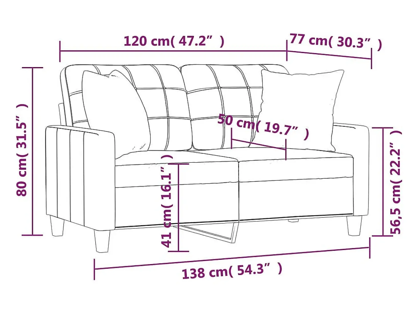 Sofá 2 lugares + almofadas 120 cm couro artificial cappuccino