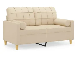 Sofá 2 lugares + almofadas decorativas 120 cm tecido cor creme