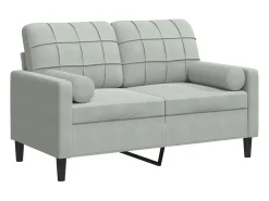 Sofá 2 lugares + almofadas decorativas 120cm veludo cinza-claro