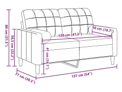 Sofá 2 lugares + almofadas decorativas 120cm veludo cinza-claro