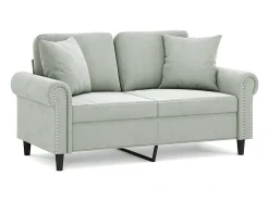 Sofá 2 lugares + almofadas decorativas 120cm veludo cinza-claro PT899279