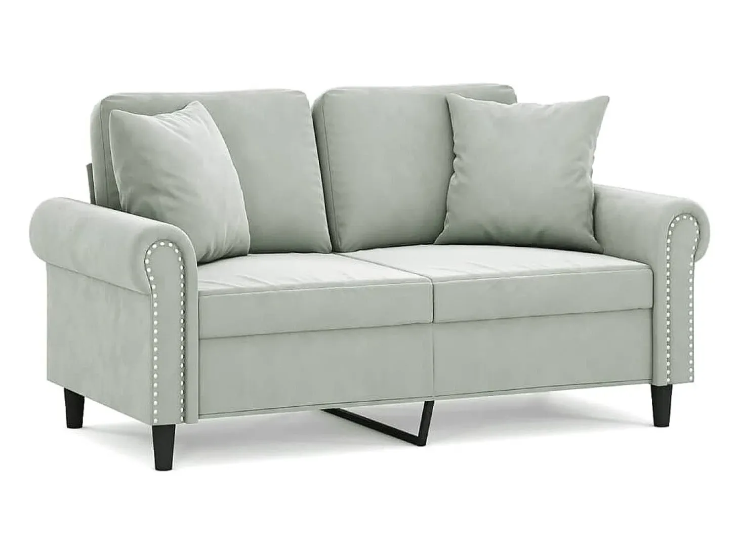 Sofá 2 lugares + almofadas decorativas 120cm veludo cinza-claro PT899279