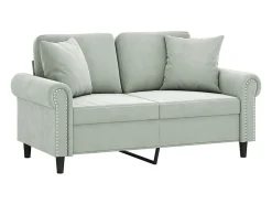 Sofá 2 lugares + almofadas decorativas 120cm veludo cinza-claro PT899279