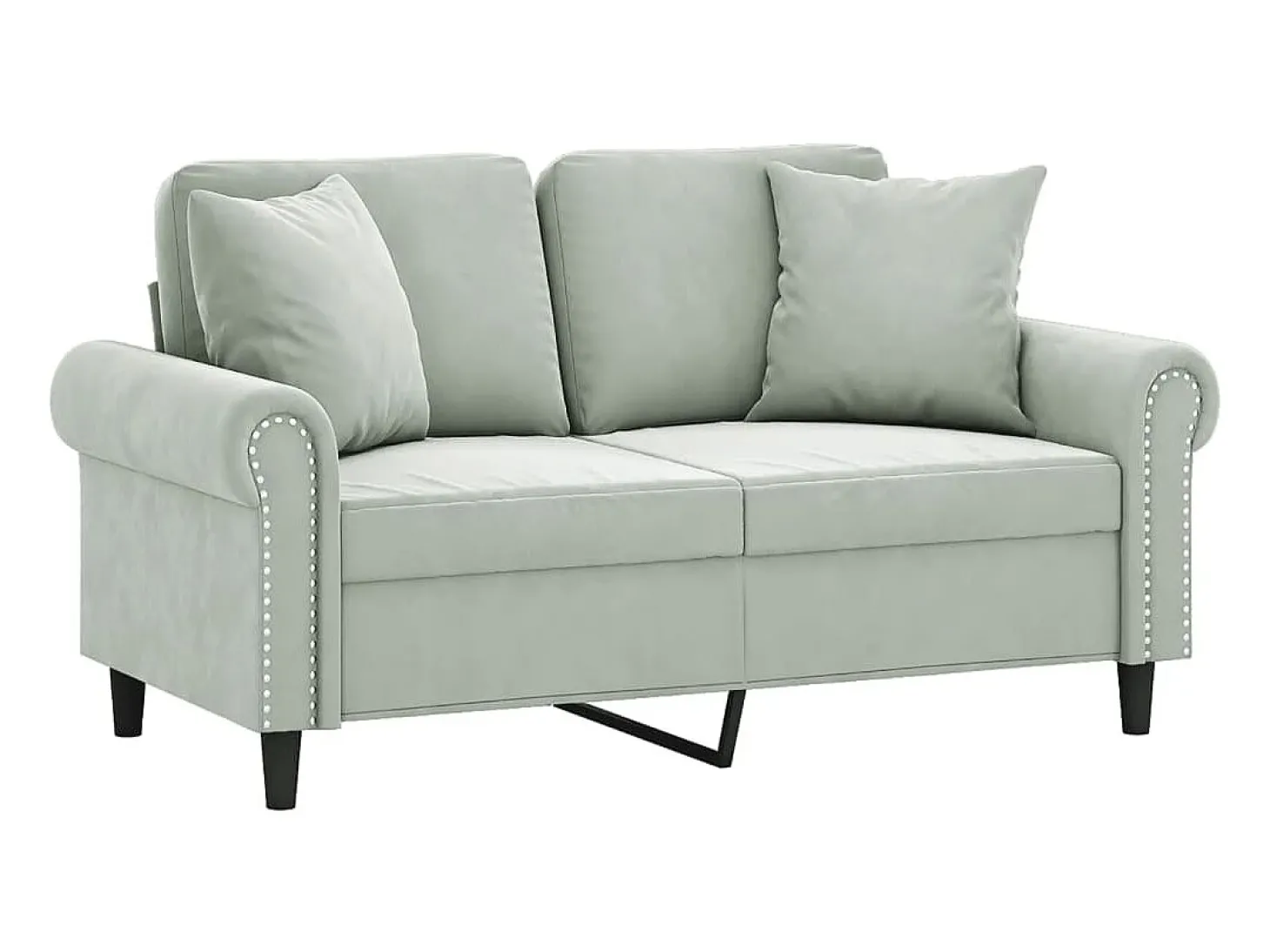 Sofá 2 lugares + almofadas decorativas 120cm veludo cinza-claro PT899279