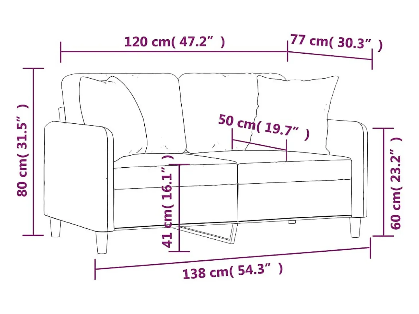Sofá 2 lugares + almofadas decorativas 120 cm tecido preto