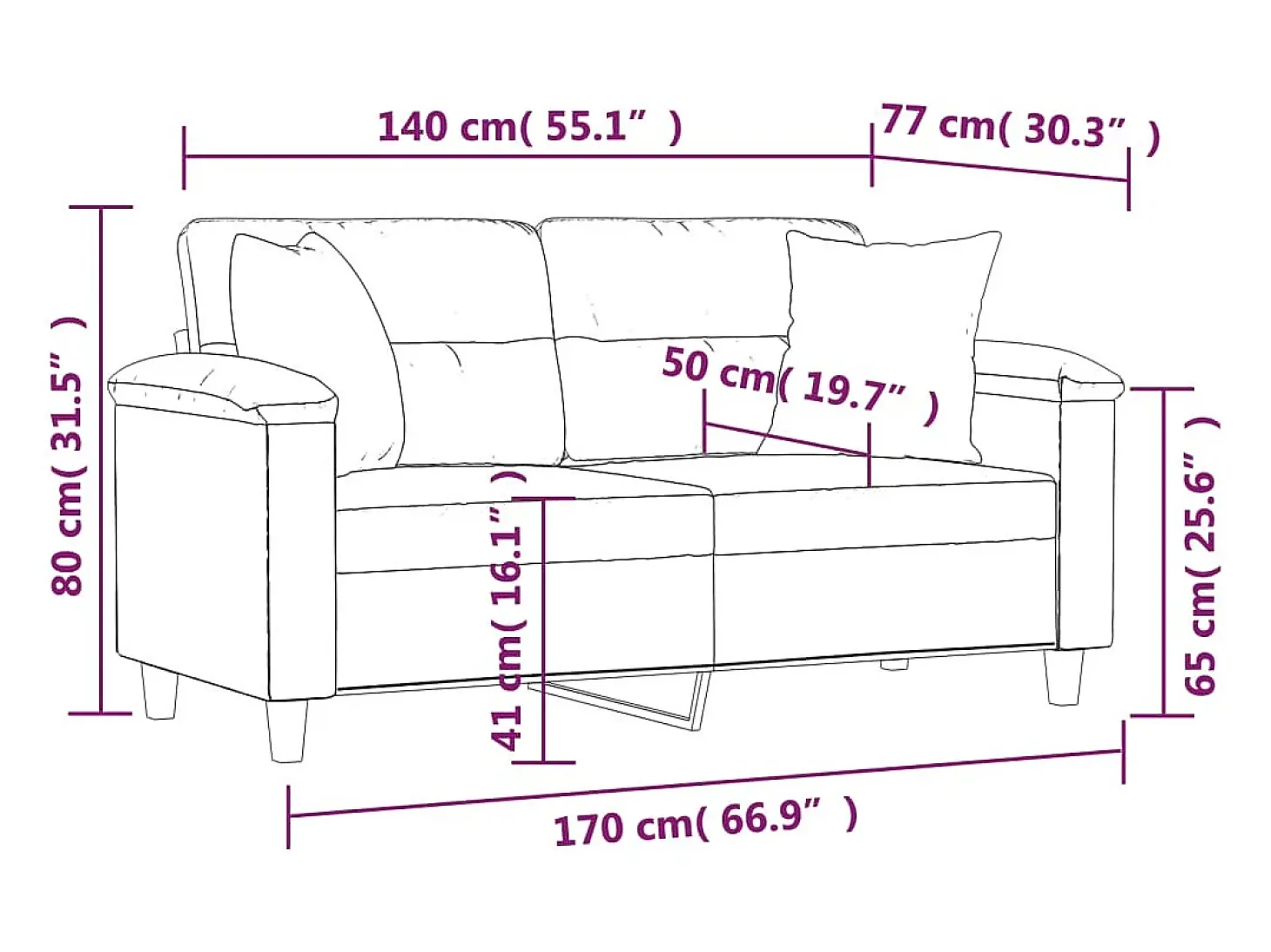 Sofá 2 lugares + almofadas decorativas 140cm couro artif. cinza