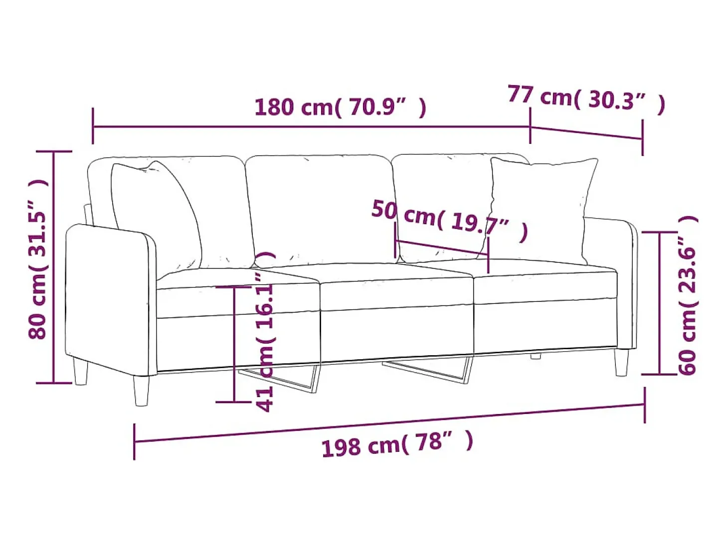 Sofá 3 lugares + almofadas decorativas 180cm tecido cinza-claro