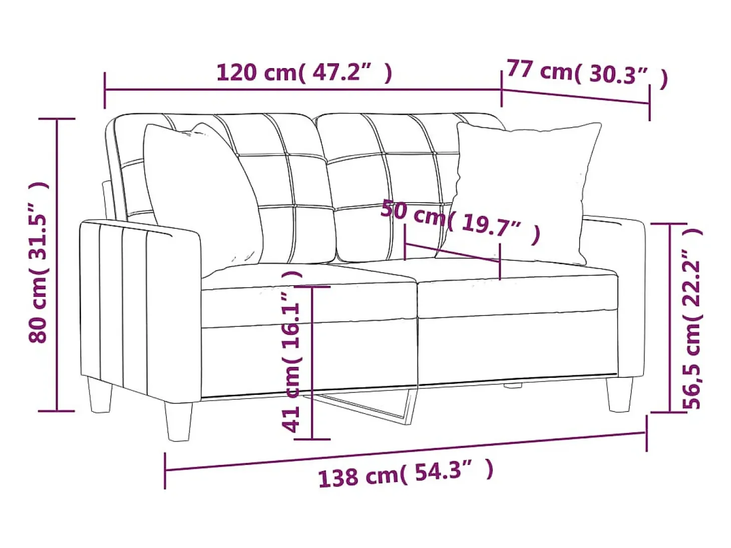 Sofá 2 lugares + almofadas decorativas 120cm couro artif. creme
